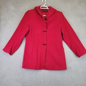 Kristen Blake Women's Coat Size Medium‎ Red Button Front Hooded Winter Jacket